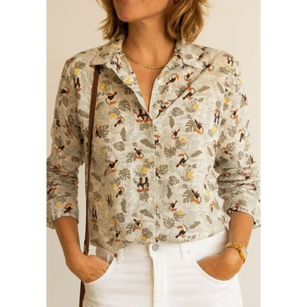 Croft & Barrow Size XL Tropical Toucan Cotton Print Button-Up Women Shirt